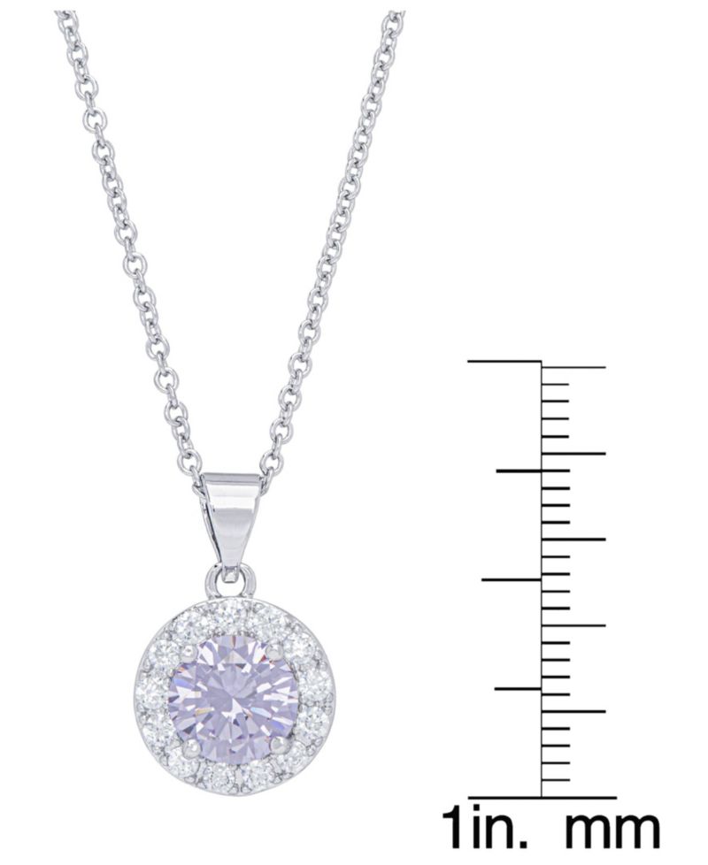 Cubic Zirconia Round Halo Pendant and Earrings Set in Fine Silver Plate, 2 Piece
