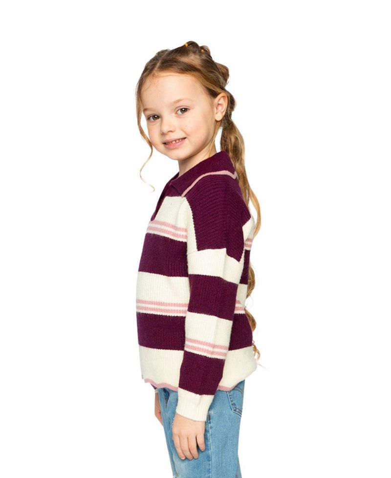 Little and Big Girl 6-14 Years Scalloped Collar Sweater