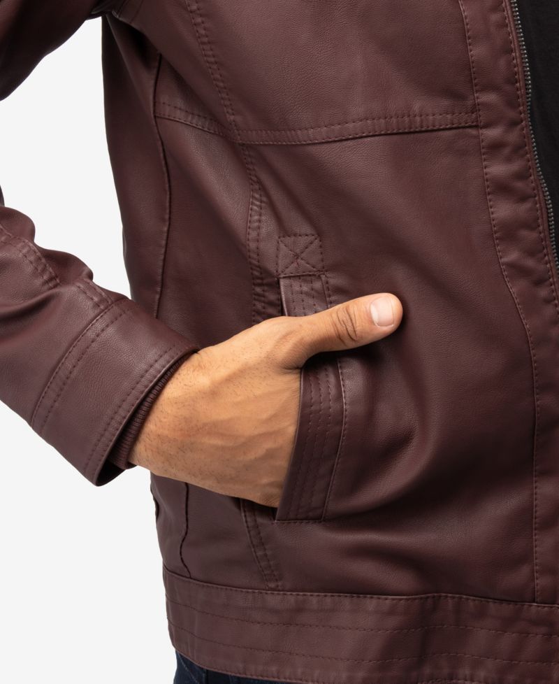 XRAY Men's Moto PU Jacket With Hood and Faux Shearling Lining
