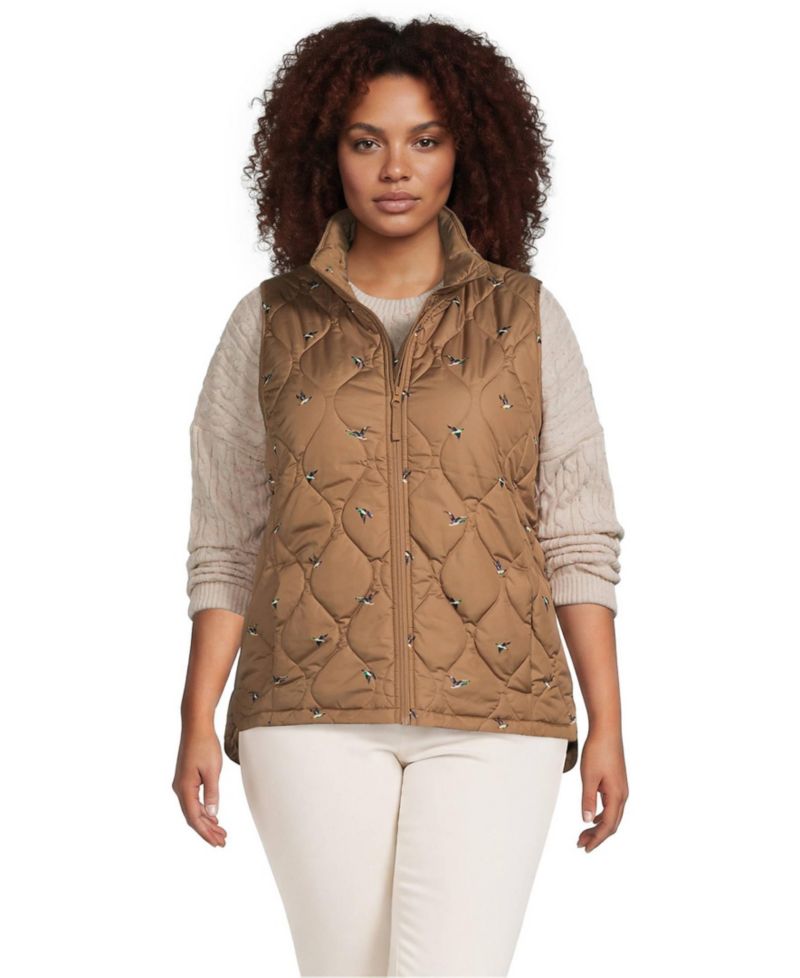 Plus Size Print FeatherFree Quilted Insulated Vest