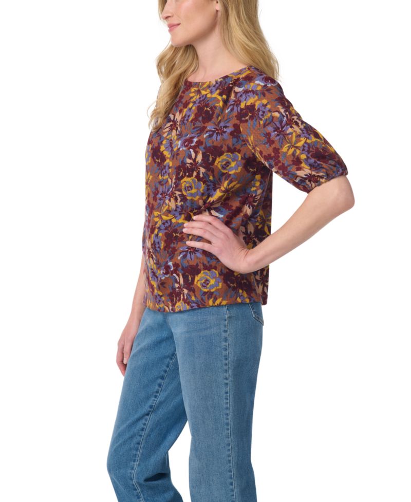Women's Tyler Boat-Neck Elbow-Sleeve Print T-Shirt
