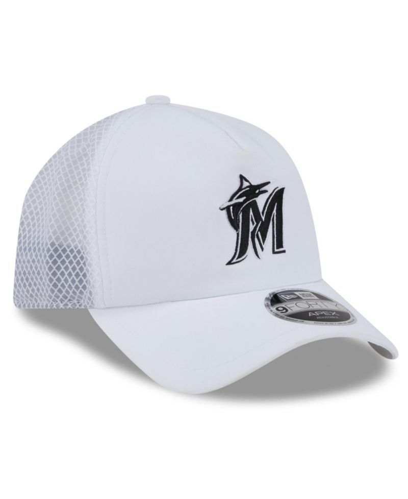 Men's White Miami Marlins 2026 Batting Practice Apex 9FORTY Adjustable Trucker Hat