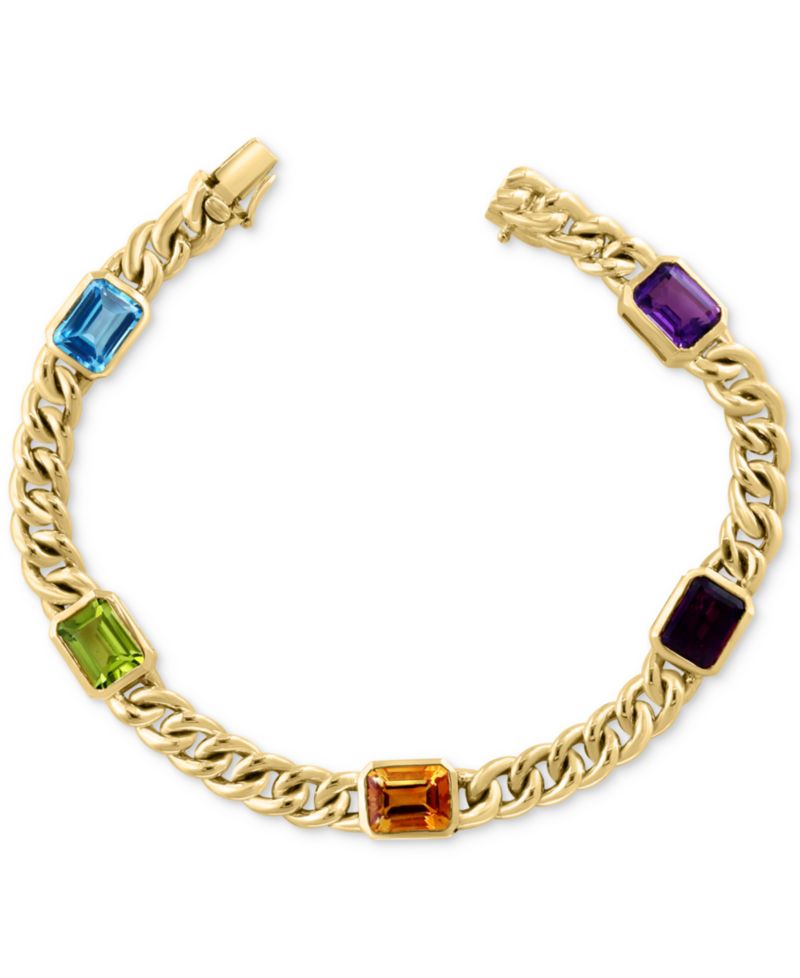 EFFY® Multi-Gemstone Cuban Link Statement Bracelet (9-1/10 ct. t.w.) in Gold-Plated Sterling Silver