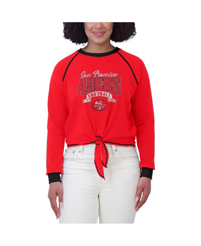 Women's Scarlet/Black San Francisco 49ers Tie-Front Long Sleeve Top