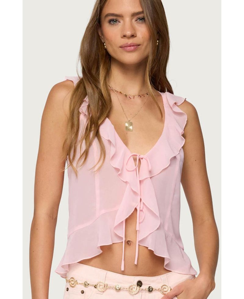 Womens Roxan Ruffle Chiffon Tie Front Top