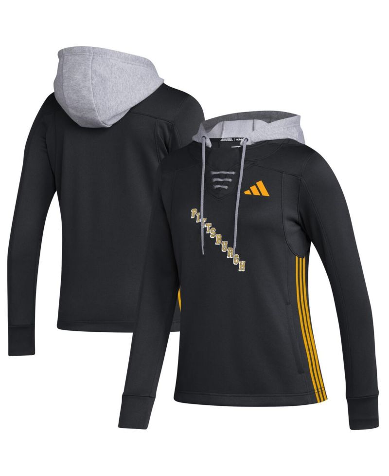 Women's Black Pittsburgh Penguins Refresh Skate Lace AEROREADY Pullover Hoodie