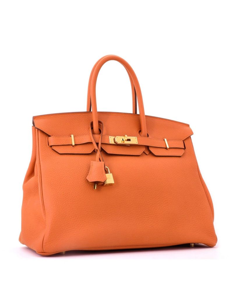 Birkin 35 Leather Handbag with Gold-Tone Hardware, 13.5" W x 10" H x 7" D