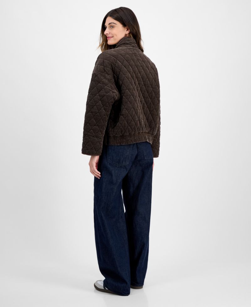 Juniors' Quilted Corduroy Zip-Front Coat