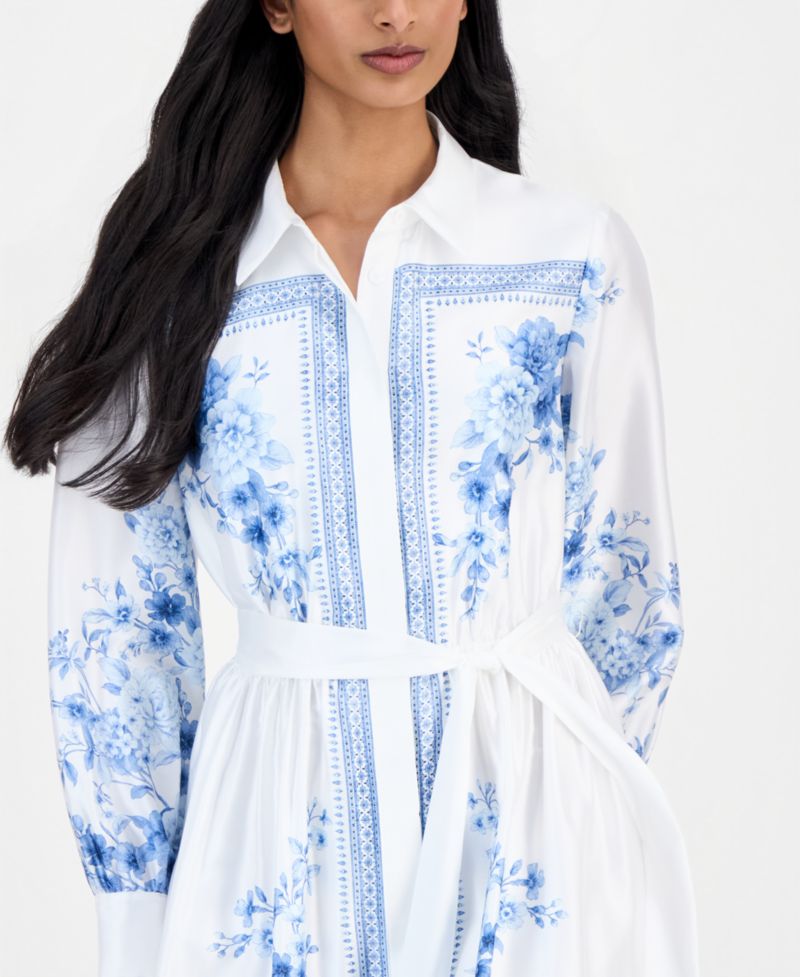 Petite Collared Neck Midi Shirt-Dress