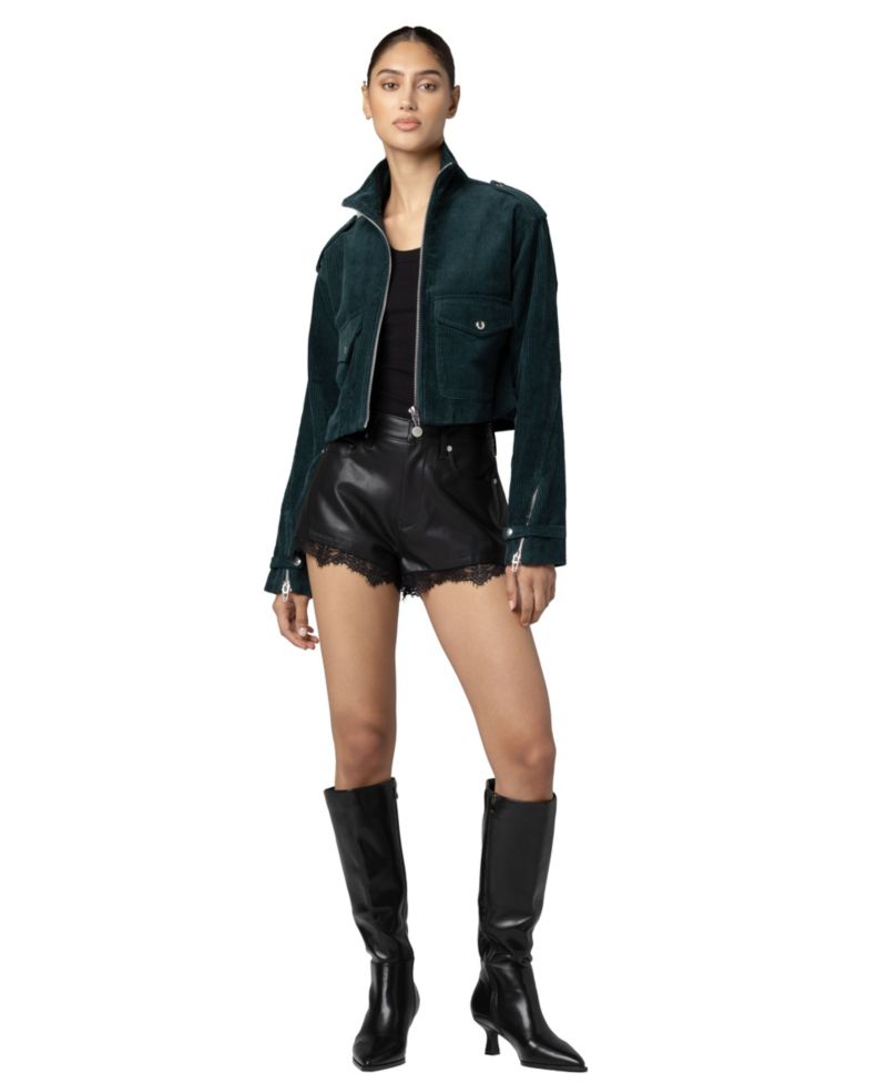 Women's Mock Neck Corduroy Cropped Jacket