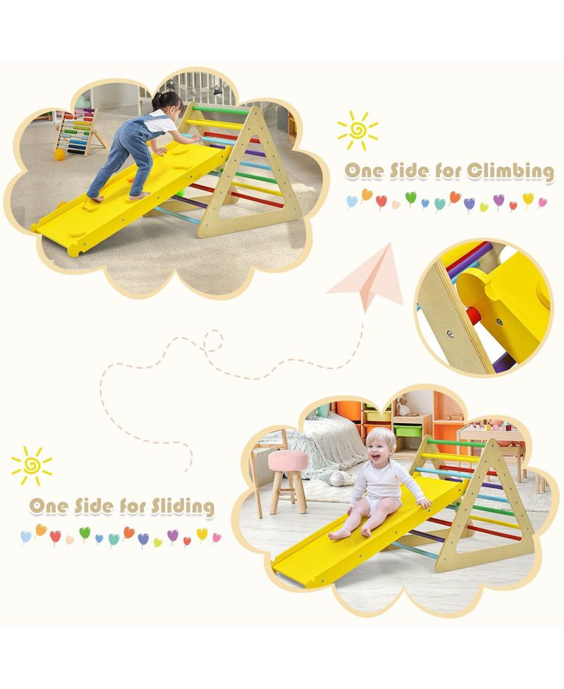 3-in-1 Wooden Triangle Climbers and Ramp, 3-Piece Set