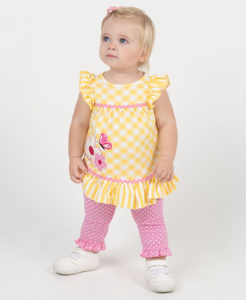 Baby Girls' Check Applique Round Neck Top and Leggings, 2-Piece Set