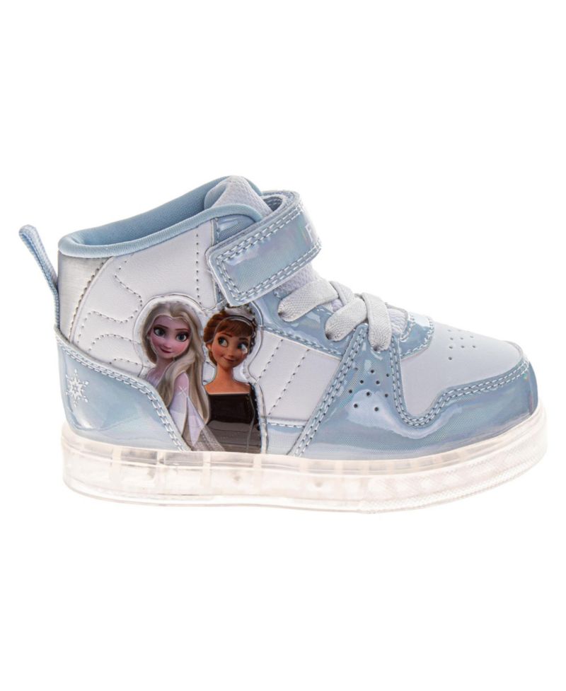 Big Girls Frozen Anna and Elsa Light-Up High-Top Sneakers with Hook and Loop Closure