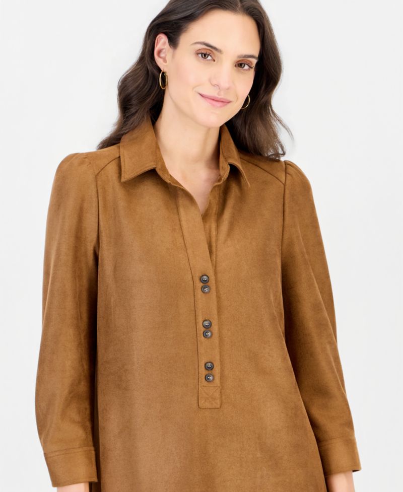 Petite Faux-Leather Shift Dress