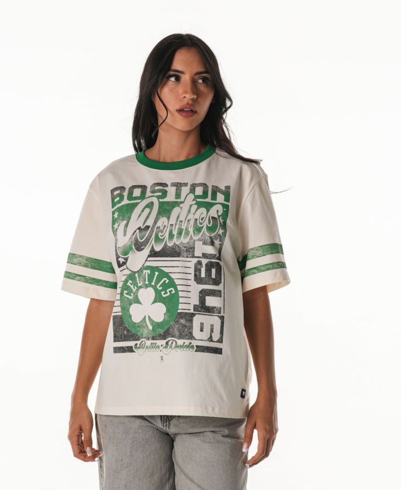 Women's Cream Boston Celtics Vintage Drop Shoulder Oversized Boyfriend T-Shirt