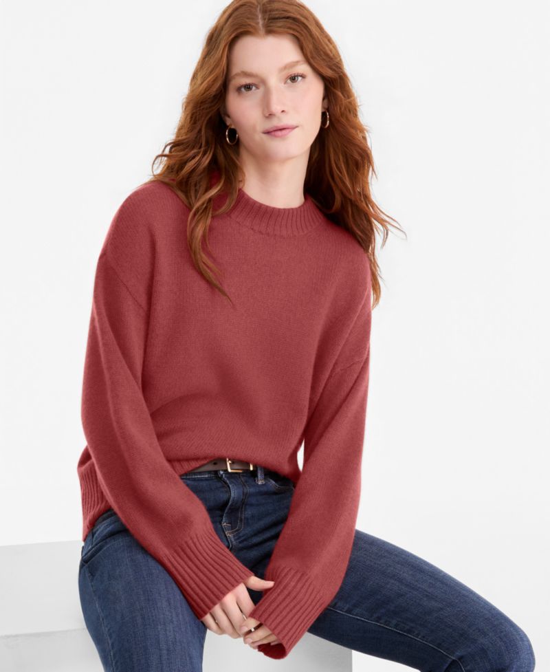 Petite 100% Cashmere Relaxed Crewneck Sweater