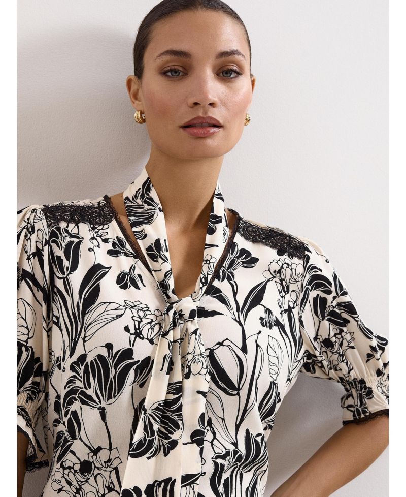 Women's Aisra Lace Floral-Print Tie Neck Blouse