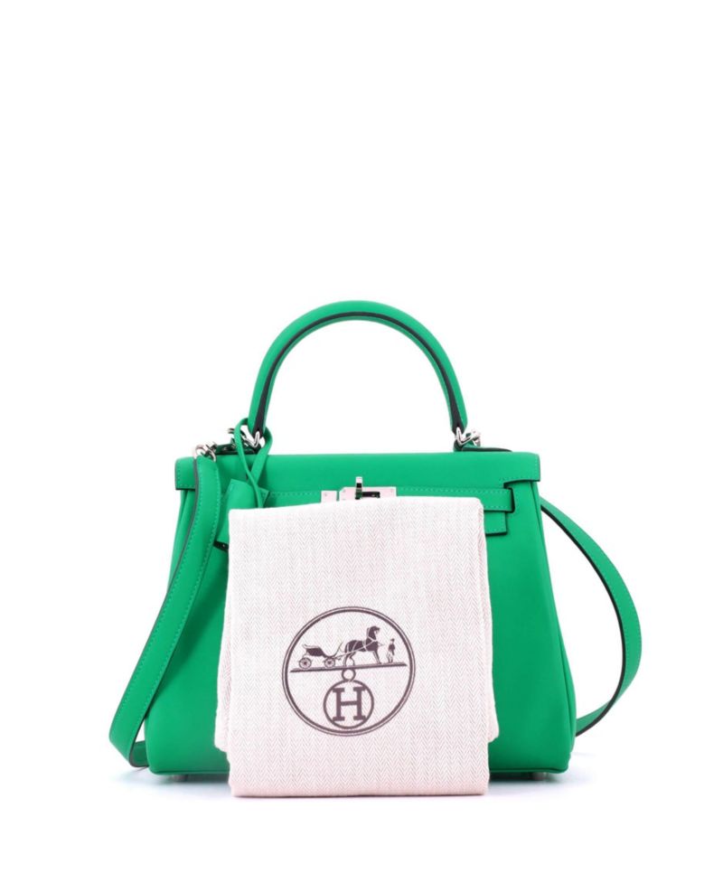 Pre-Owned HERMES Pre-Owned Hermes Kelly 25 Handbag Green Swift with Palladium Hardware