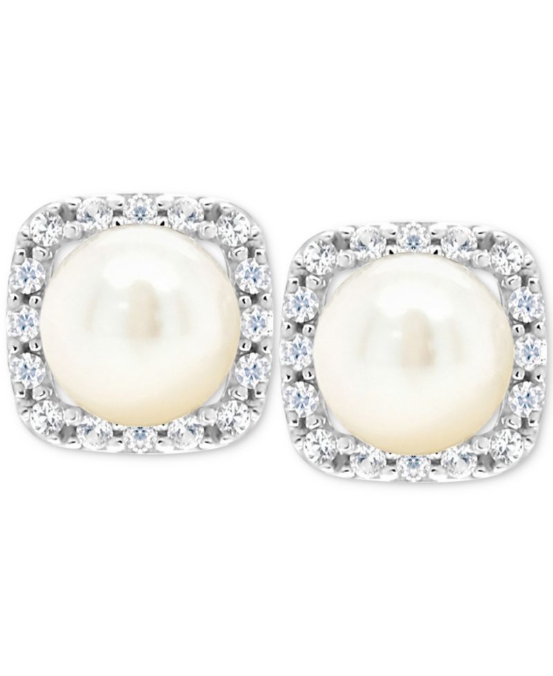 Cultured Freshwater Pearl & Lab-Created White Sapphire (1/5 ct. t.w.) Stud Earrings in 10k Gold (Also in Onyx)
