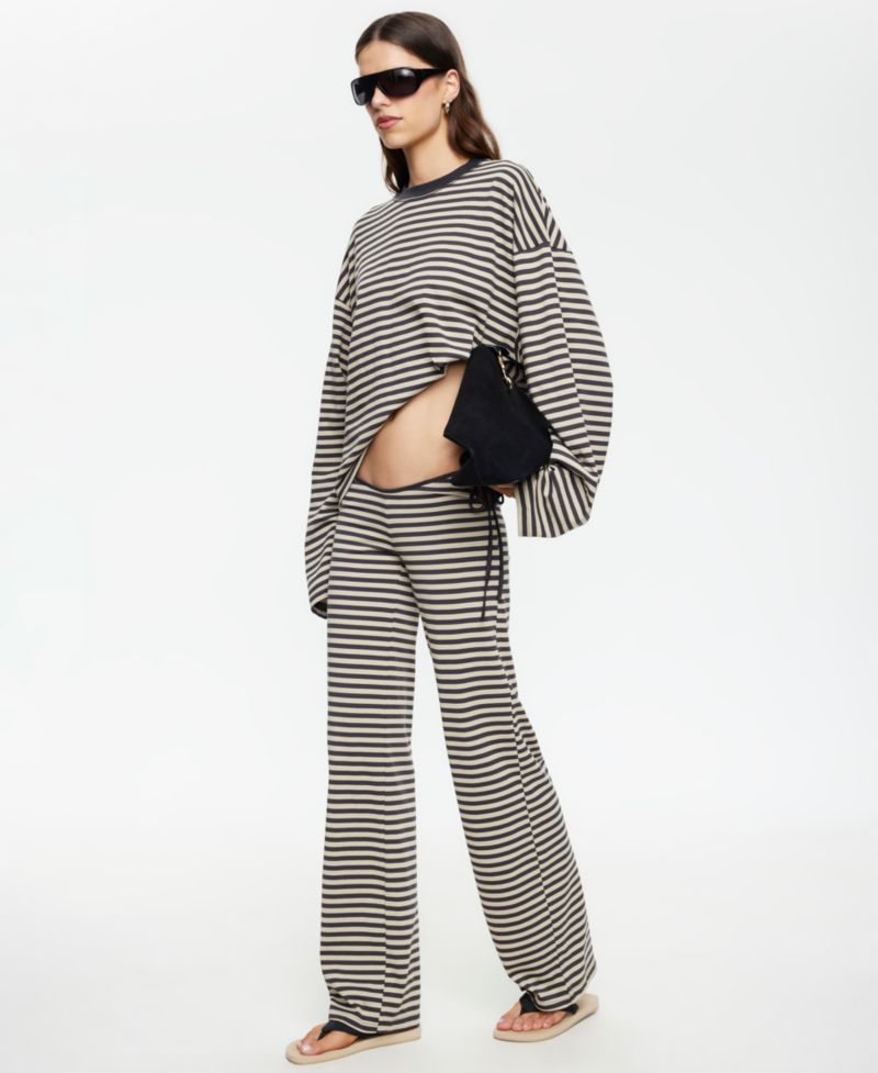 Women's Low-Rise Striped Waist Tie Pants