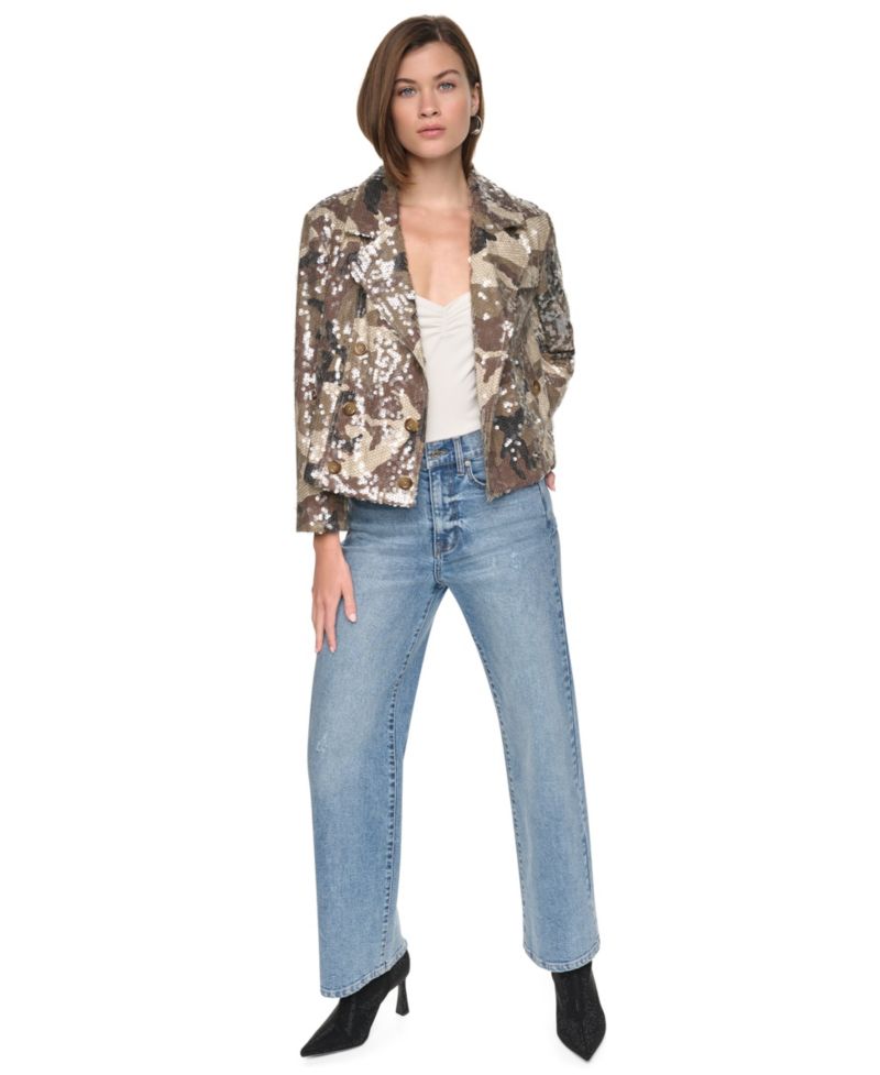 Women's Sequin Double-Breasted Trench Jacket