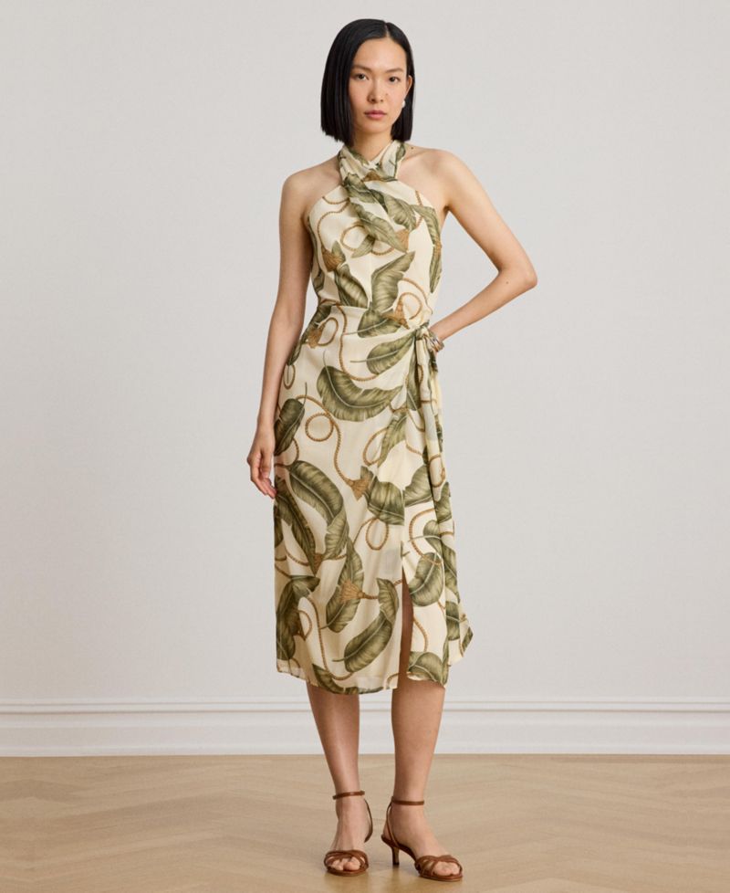 Women's Printed Crisscross Halter Neck Midi Dress