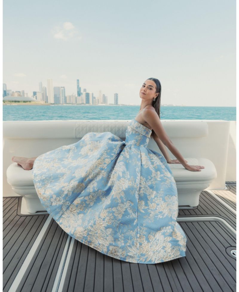 Petite Strapless Brocade Midi Dress with Pockets