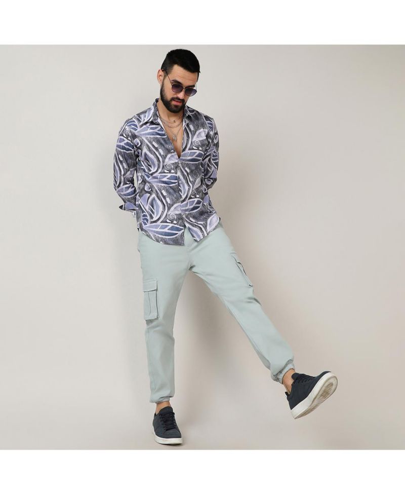 Men's Charcoal Grey & Prussian Blue Marble Foliage Shirt