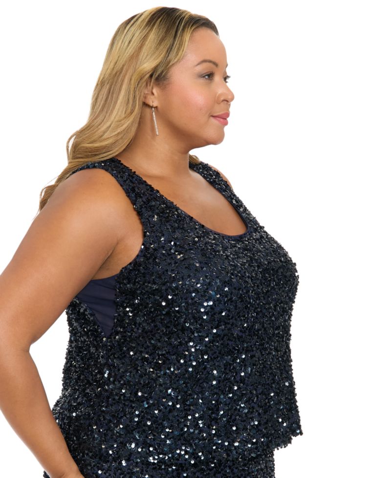 Plus Size Sleeveless Scoop Neck Sequin Top