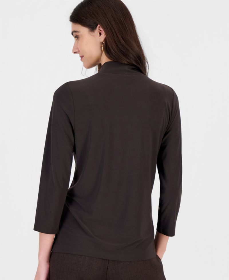 Petite Knot-Front 3/4-Sleeve Blouse
