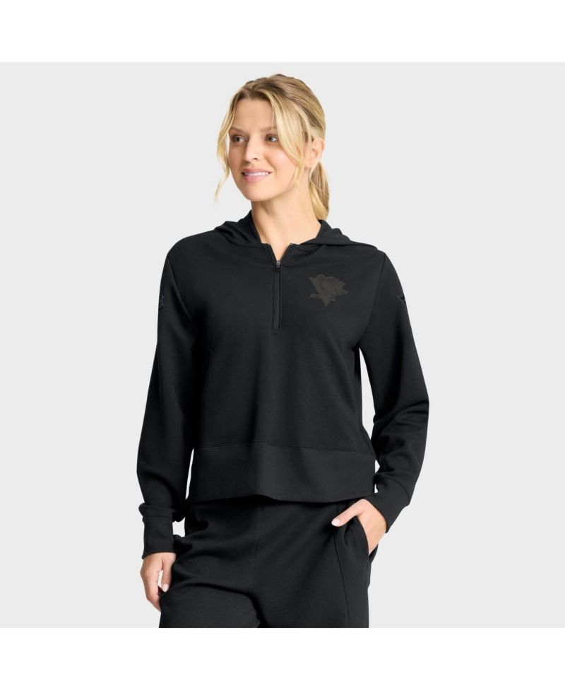 Women's Black Pittsburgh Penguins Authentic Pro Road Tri-Blend Quarter-Zip Hoodie