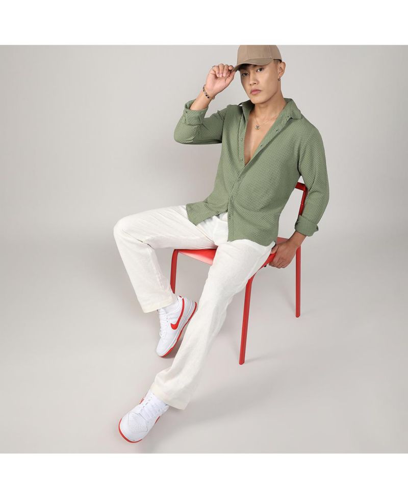 Men's Pistachio Green Textured Micro Buffalo Check Shirt