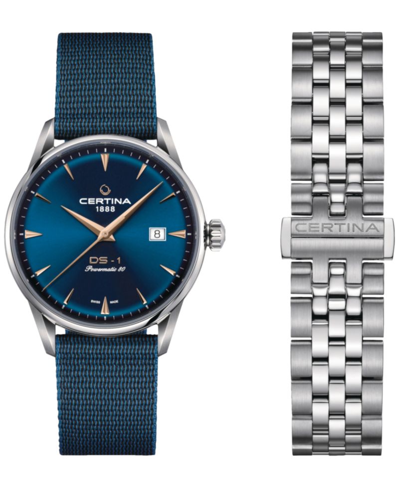 Men's Swiss Automatic DS-1 Blue Synthetic Strap Watch 40mm Gift Set