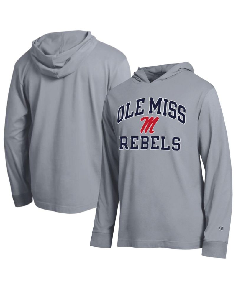 Men's Heather Gray Ole Miss Rebels High Motor All-Star Long Sleeve Hooded T-Shirt