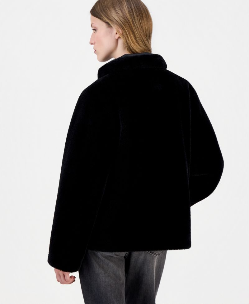 Petite Funnel Neck Button-Front Faux Fur Jacket, Created for Macy's