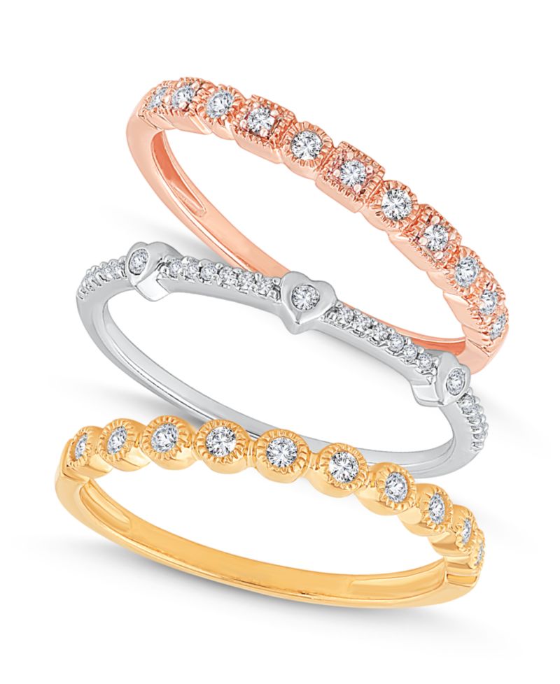 3-Pc. Set Diamond Stacking Rings (3/8 ct. t.w.) in 14k Gold, White Gold & Rose Gold