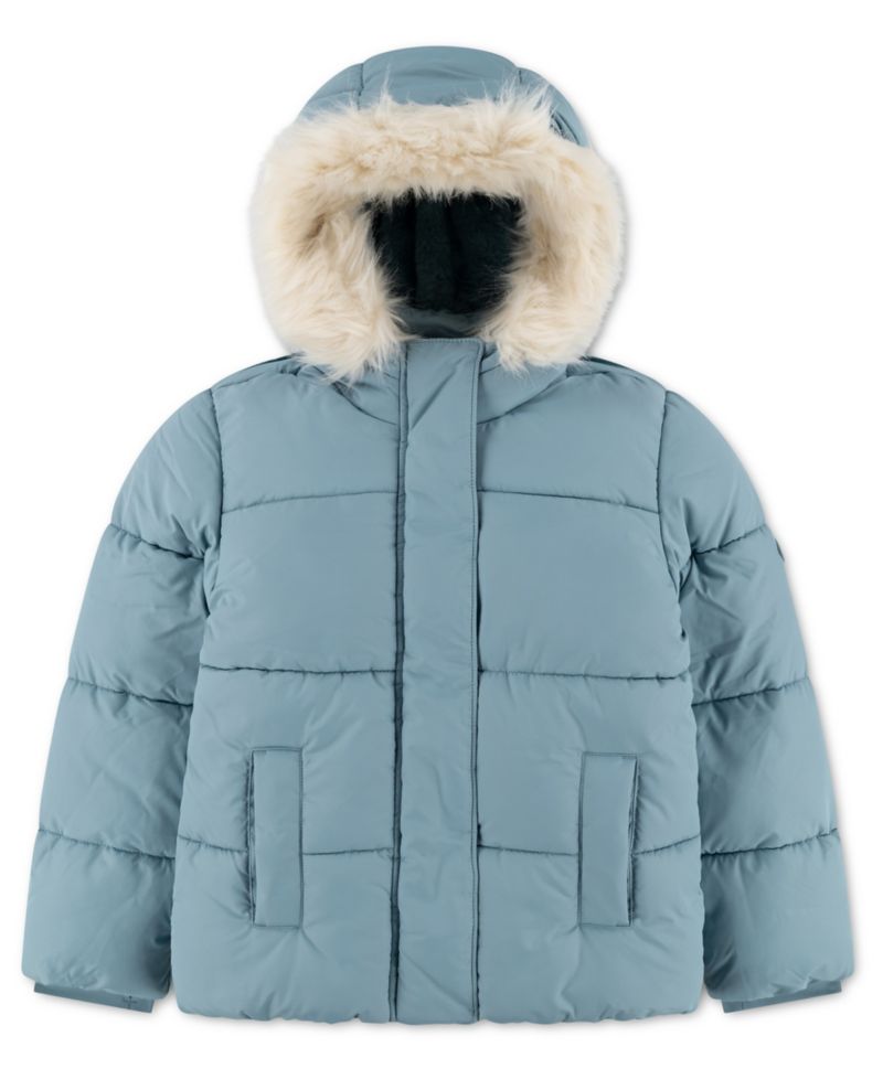 Girls' 4-16 Ultra Hooded Faux Fur-Trim Puffer Jacket