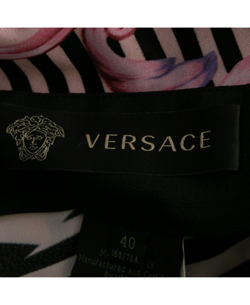 Women's Pink Stretch Knit Striped & Baroque Print Leggings