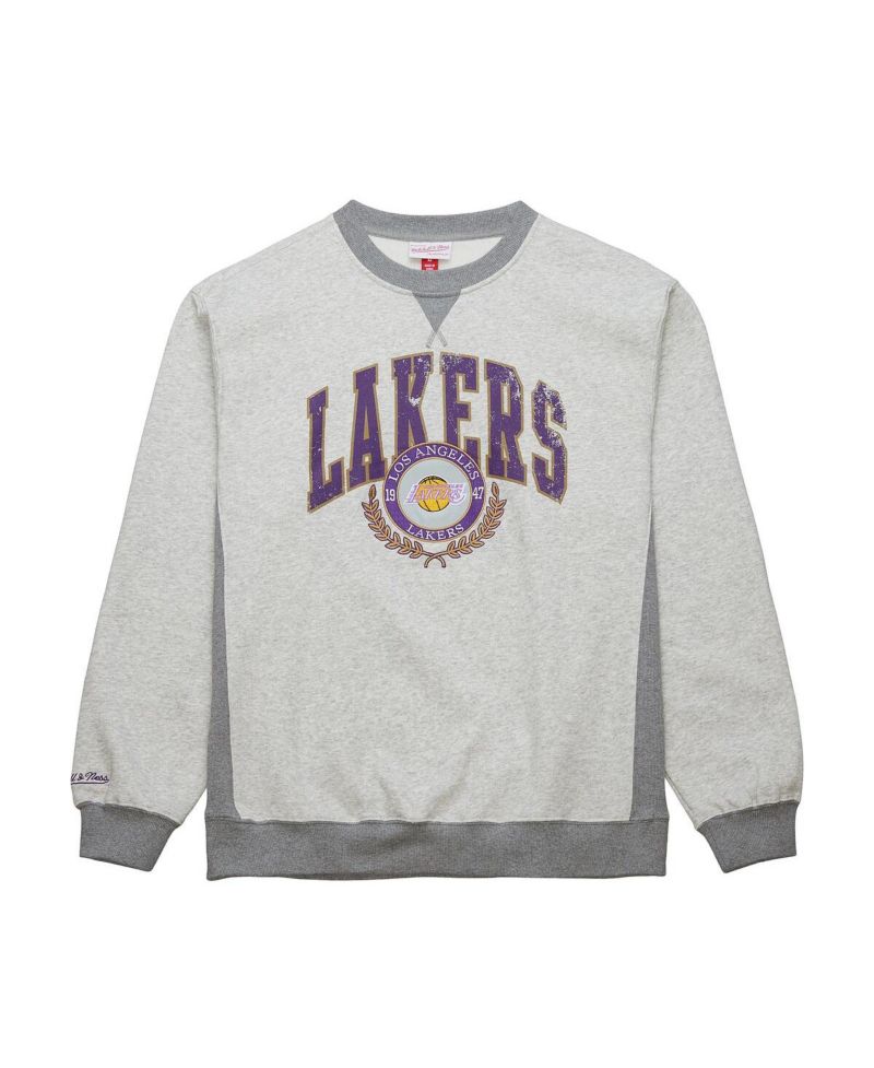 Men's Heather Gray Los Angeles Lakers Vintage Logo Pullover Sweatshirt