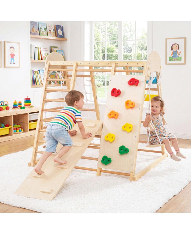 Ages 3+ 8-in-1 Foldable Wooden Indoor Jungle Gym