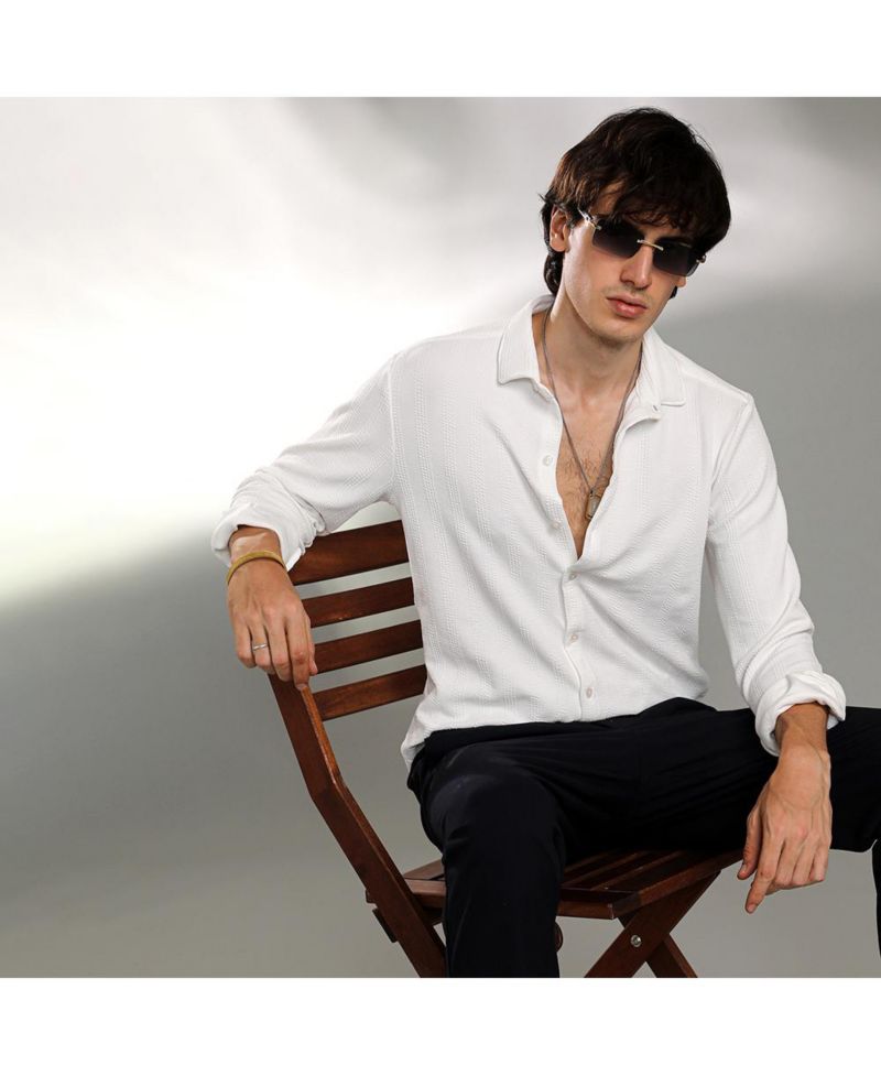 Men's Chalk White Rope-Textured Shirt
