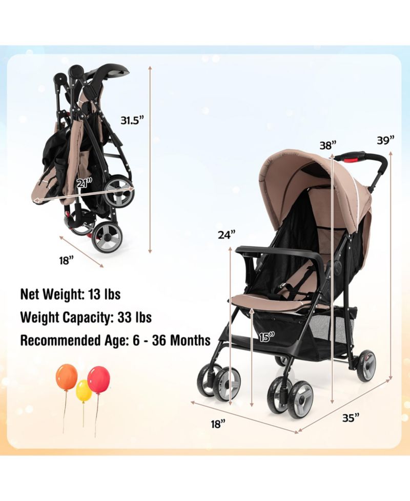 Foldable Lightweight Baby Stroller Kids Travel Pushchair 5-Point