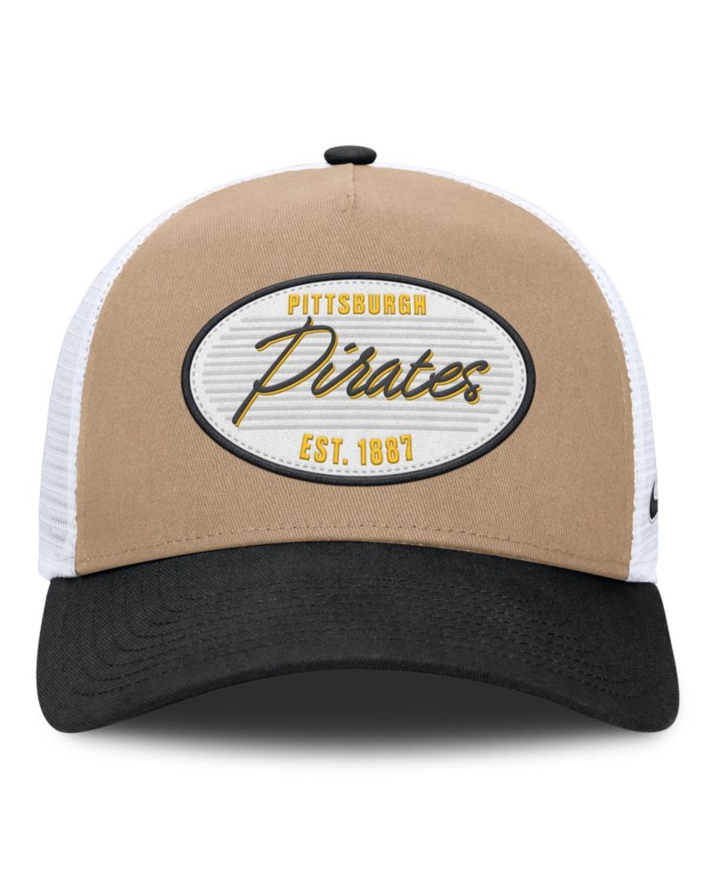 Men's Khaki/Black Pittsburgh Pirates Rise A-Frame Trucker Adjustable Hat