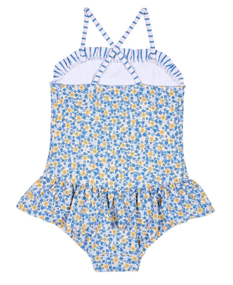 Big Girls Floral Skirted Swimsuit with Flower