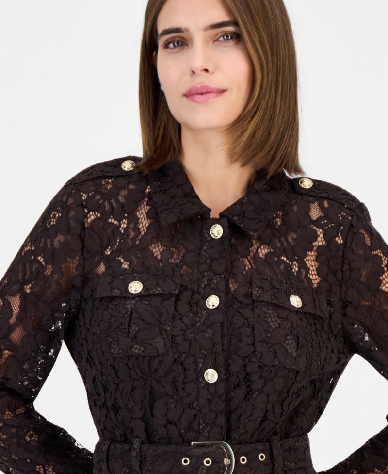 Women's Long-Sleeve Lace Shirt Dress