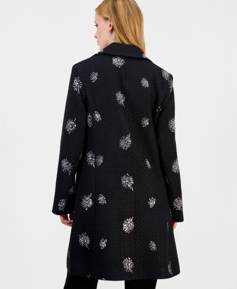 Women's Boucle-Sequin Mid-Length Coat