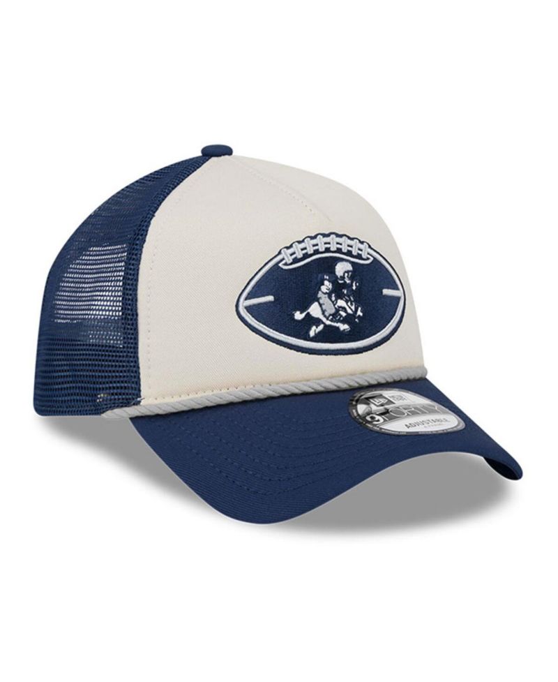 Men's Stone/Navy Dallas Cowboys 2024 Sideline Historic 9FORTY A-Frame Trucker Adjustable Hat