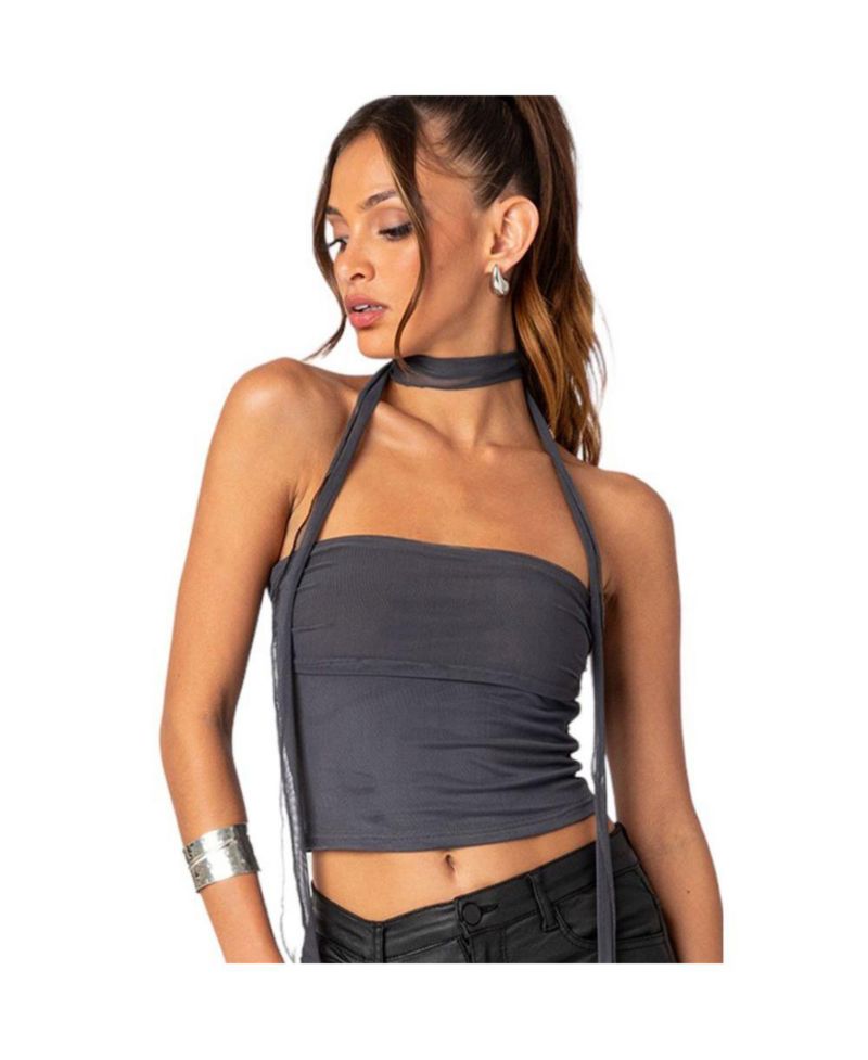 Women's Gathered two piece mesh scarf top