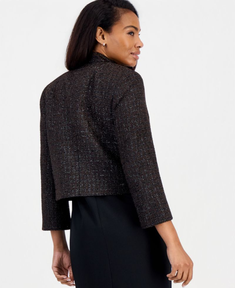 Women's Bell Sleeve Eyelash Tweed Stand Collar Jacket