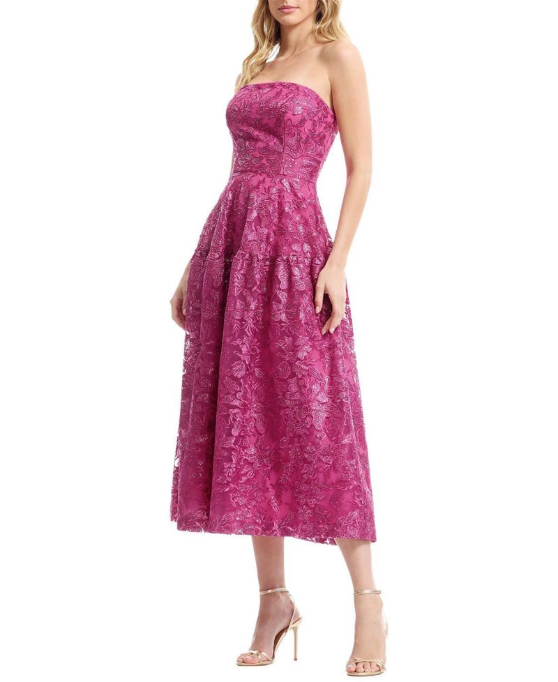 Women's Gemma Strapless Embroidered-Sequin Floral Midi Dress
